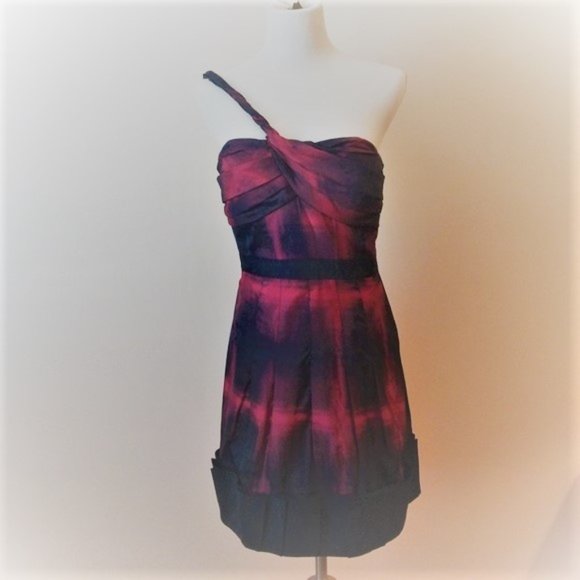 BCBG MaxAzria Red & Black Ombre Runway One-Shoulder Mini Dress - Size 2 - Picture 7 of 16